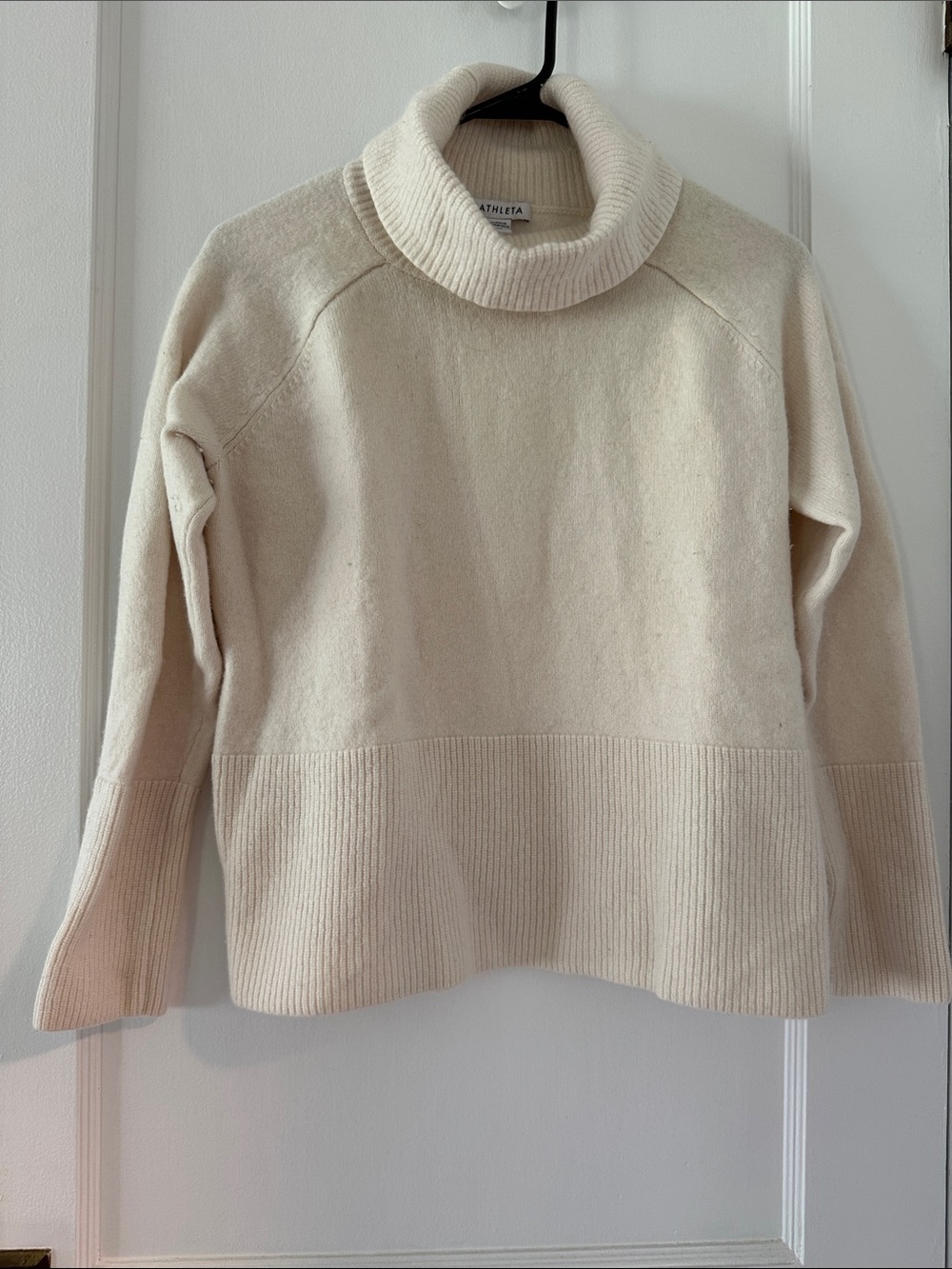 Athleta Cream Funnel Neck Ribbed-Hem Sweater